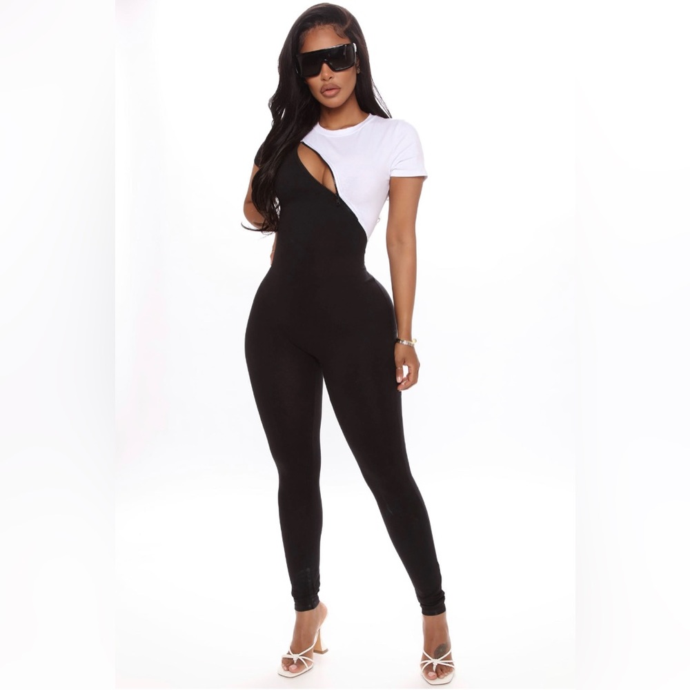 Black and white color block jumpsuit